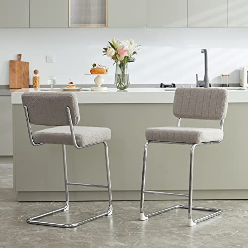 Farini Counter Height Bar Stools Set Of 2,27 Inch Modern Barstools Velvet Backrest Solid Metal Base Barstools Side Chairs For Kitchen Dining Bar Chairs(Light Grey) #TOP30