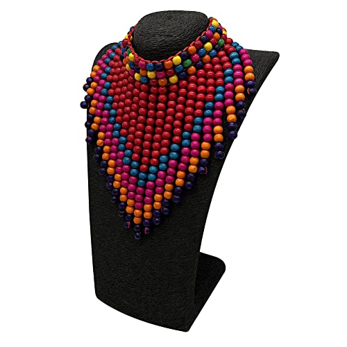 Jhwzaiy Statement African Jewelry Chunky Colorful Wood Beaded Necklaces For Women Strands Big Bib Choker Collar Multi Color Layered Cluster Tassel Wooden Bead Necklace Handmade Fashion Costume Accessories (Red Multicolor) #TOP4