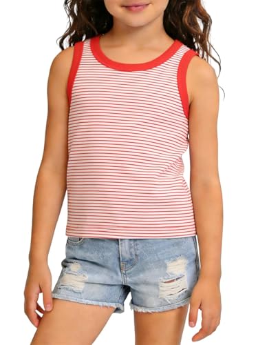 MTXXTZ Toddler Girl Tank Tops Boys Cotton Solid Sleeveless T Shirts Undershirts Summer Crew Neck Soft Tee for Kids Redwhite 1-2T 90