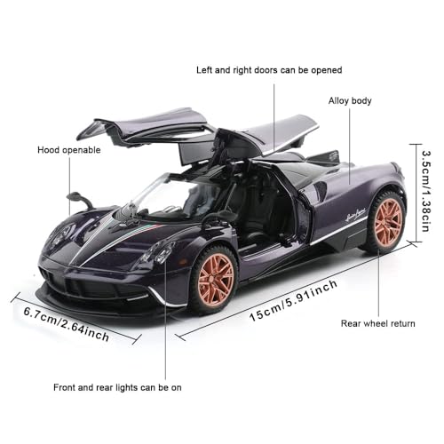 Image of 1 /32 Pagani Huarya Roadster Exclusive Alloy Metal Pull Back Die-Cast Toy Car with Openable Doors & Light Music Collectible Sound Light Toy for Kids Best Birthday Gift (Purple)