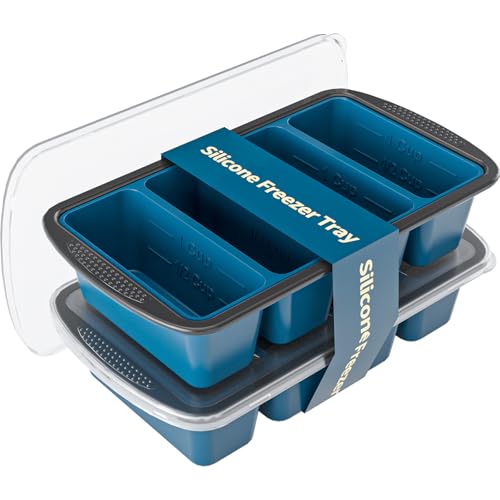 Image of GORCI Silicone Freezer Tray With Lid, 8 Large 1 Cup Soup Freezer Molds, Soup Freezer Container for Meal Prepping, Large Ice Cube Tray， Perfect for Storing Leftovers, Sauces, Lasagna, 2-Pack