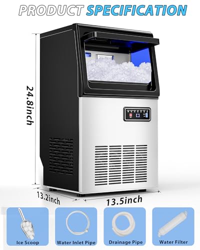 Image of Commercial Nugget Ice Maker, 85Lbs /24H Pellet Chewable Ice Machine | 15Lbs Storage Bin, Self-Cleaning Stainless Steel Freestanding Ice Machine for Business, Office, Party, Kitchen