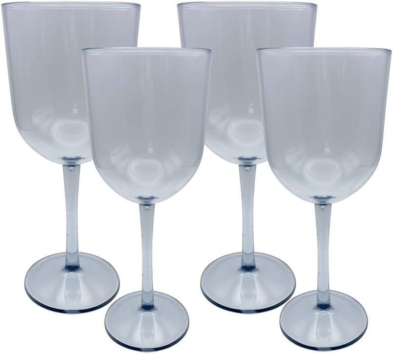 Party Outlaw Plastic Wine Glasses 4 Pc 10oz, Classic Wine Drinking Glasses, BPA-Free, Lightweight, Heavy Duty, Reusable, Shatter - Proof, Dishwasher Safe, Made in USA (Gray)