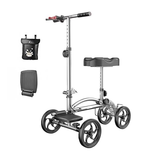足置き歩行器 介護 歩行補助具 歩行器 折りたたみ 足骨折ウォーカー 足の怪我 脚の負傷 ブレーキ付き 足首負傷サポートステッキ 移動支援カート 歩行練習用 ブラック サポート付き (アップグレードされたペダルモデル(シルバー))