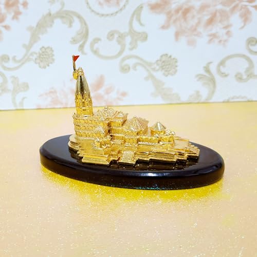 Image of ARNAVIRA Gold Plated Ram Mandir Ayodhya 3D Model with Base for Pooja Room /Car Dashboard /Gifting (Ayodhya Ram Mandir, Small)