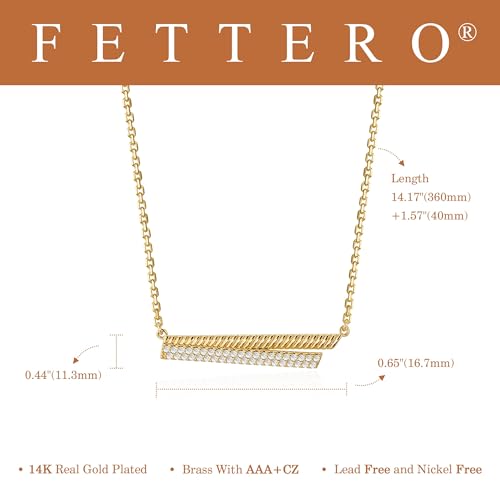 Fettero Dainty Gold Necklace for Women, 14K Gold Plated Cute Bar Pendant Choker Necklaces Simple Trendy Bar Necklaces Jewelry