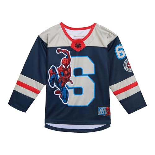 Marvel Spider-Man Little Boys Mesh Hockey Jersey Long Sleeve T-Shirt