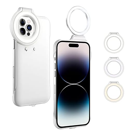 LIULANZ for iPhone14 Selfie Light up Case with LED Ring Selfie Lamp, Dual Side Flashlight for Selfie/Makeup/Vlogs/Live Stream Anti-Drop Phone Protective Cover(iPhone14-White)