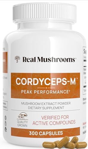 Real Mushrooms Cordyceps Capsules - Performance Mushroom Extract Supplement with Organic Cordyceps Militaris for Energy & Immune Support - Vegan Cordyceps Mushroom Supplement, Non-GMO, 300 Caps