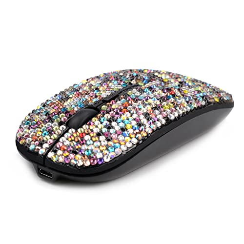 Sa@ Luxury Bling Rechargeable Wireless Mouse With Austrian Crystal Rhinestone,Flat Slim Mouse For Laptop Pc Girl's Gift (Colorful) #TOP2
