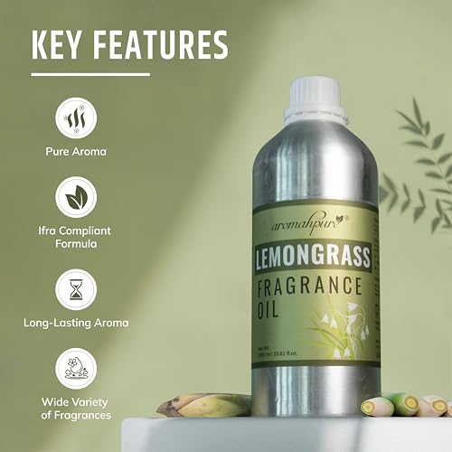 Image of Aromahpure Lemongrass Aroma Oil | 1 Liter Undiluted & Natural | Long-Lasting Scent for Aromatherapy, Candle & Soap Making, Diffusers, Room Freshener, Humidifier, Bathroom Revitalizer & Home Essentials