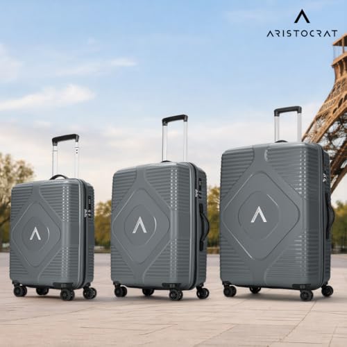 Image of Aristocrat Crystal Set of 3 Trolley Bag 55, 66 & 76cm | S+M+L | Hard Luggage | 8-Wheel Suitcase | Combination Lock with Anti-Theft Zipper | Polypropylene | 3 Years International Warranty (Grey)