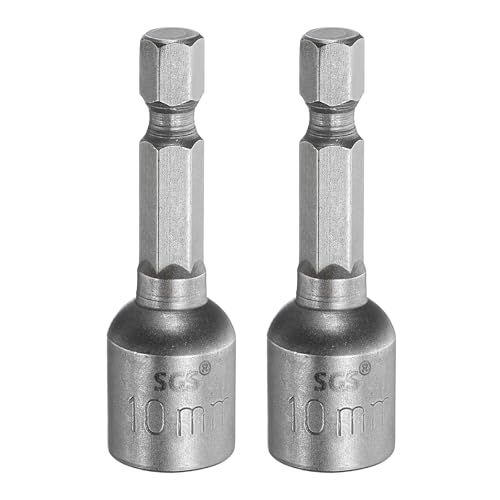 Image of sourcing map 2pcs Nut Driver Drill Bit 10mm Metric Socket 1/4" Hex Shank 1.89" (48mm) Long Magnetic 6-Point Sockets Quick Change CR-V Steel Bolt Setters for Power Drill Drivers