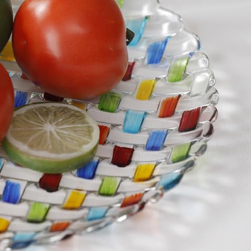 Puremagics Handbemalter bunter runder gewebter Kristall-Dekorationsteller, 27,9 cm Durchmesser.