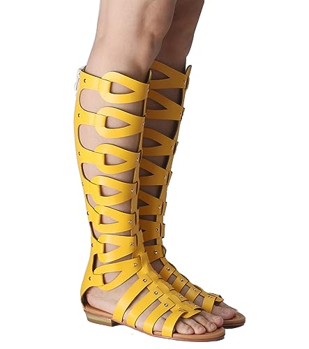 Image of Hanfike Knee High Sandals for Women Gladiator Cut Out Summer Roman Boots