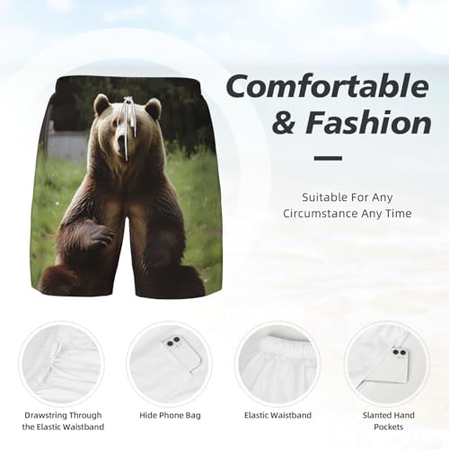 Men's Swim Trunks Quick Dry Board Shorts Hi Bear Sit on The Lawn Beach Shorts with Pocket Bathing Suits for Men4