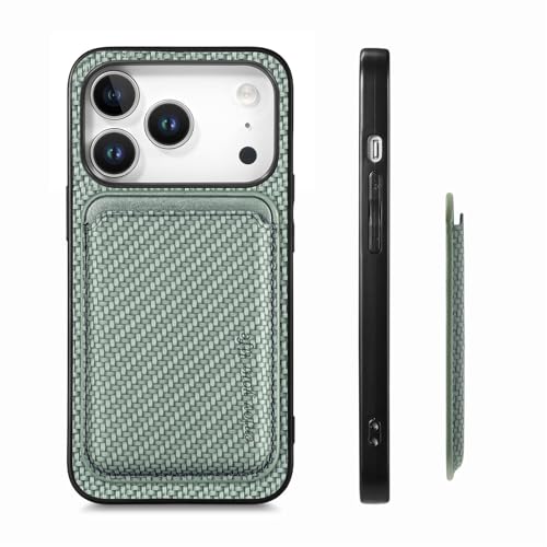 Étui portefeuille cuir iPhone 17 vert housse protection carbone