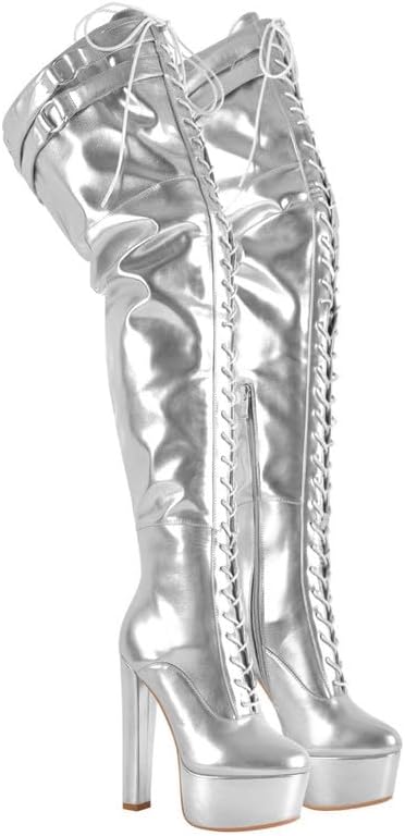 Richealnana Women's Over The Knee High Platform Thigh High Boots Lace-Up Chunky Heels Fashion