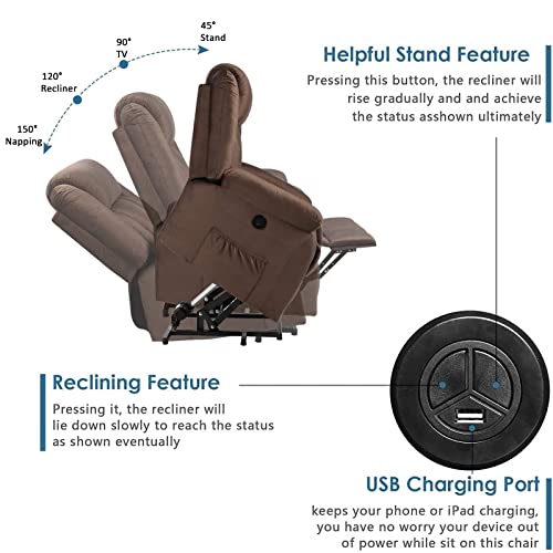 Electric Power Lift Recliner Chair For Elderly With Massage And Heat, Soft Velvet Motorized Recliner Sofa For Living Room With Massage Remote Control, 3 Positions, Usb Port And 2 Side Pockets (Brown) #TOP3