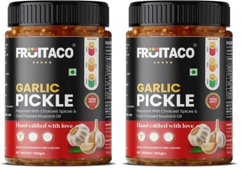 Image of Fruitaco Garlic Pickle 500 Gm - Robust & Flavorful Indian Pickle for Garlic Lovers, Lahsun Ka Aachar (Pack of 2)