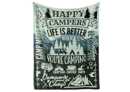 Camping Gifts for Men, Women, Flannel Throw Blanket - 40" x 50", Happy