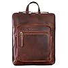 ROYALZ 'Carolina' Moderner Leder-Rucksack Damen Elegant Mittel-groß Cityrucksack im Vintage Look - flacher Echtleder Tagesrucksack Daypack Rucksackhandtasche aus Echtleder, Farbe:Roma Cognac Braun #2