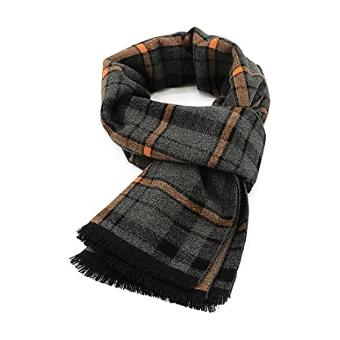 Durio Schal Herren Warm und Weiche Winterschal Herrenschal Gestrickt Plaid Winter Lange Schals XY557-Grau Gelb Einheitsgröße Cover