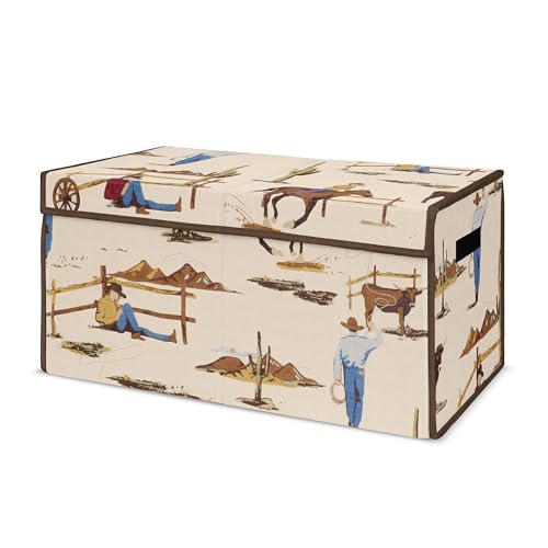 Image of Sweet Jojo Designs Cowboy Wild West Boy Small Fabric Toy Bin Storage Box Chest For Baby Nursery or Kids Room - Tan and Red Western Southern Country
