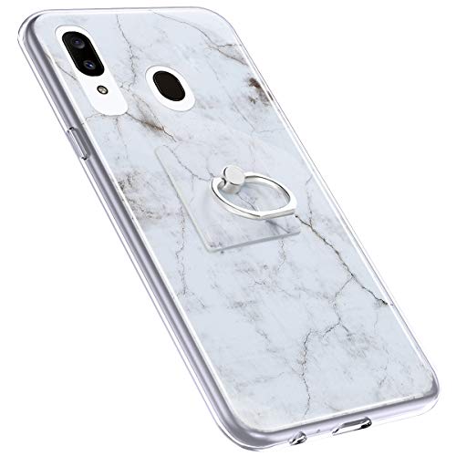 Urhause Cover Compatible with Samsung Galaxy A20 Case Sparkle Glitter Bling Marble Case TPU Silicone Ring Holder Cover 360 Degree Rotation Ring Holder Kickstand Shiny Bling Shockproof Cover White