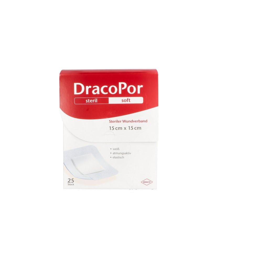 DRACOPOR Wundverband 15x15 cm steril, 25 Stück, Steril, Streifen, Klebstoff, WUNDVERBAND
