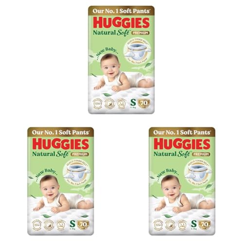 Image of Huggies Natural Soft Premium Baby Diaper Pants, Our No.1 Soft Pants, Small (S) Size (4-8 Kgs), Pack of 210 diapers | Cloud Softness All over with India's 1st Cloud Touch Belt