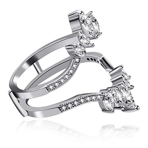 Uloveido Marquise Cut AAA White Cubic Zirconia Double Wedding Band Ring Guard Enhancer Engagement Jewelry for Women Y4453