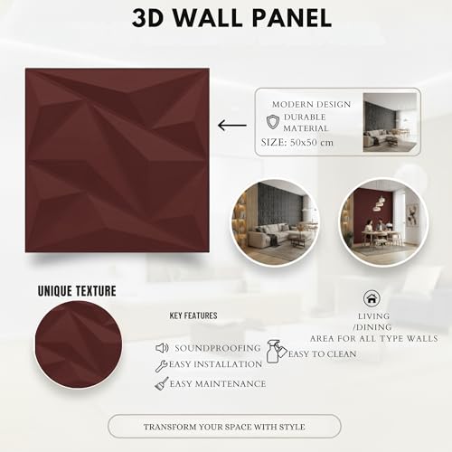 Image of Kayra Decor 3D Wall Panel - USA Certified SGS Approved PVC Alps Design Ruby Rose Color 19.7 inch x 19.7 inch (Pack of 40) - Covers 107.80 Sq. Ft.