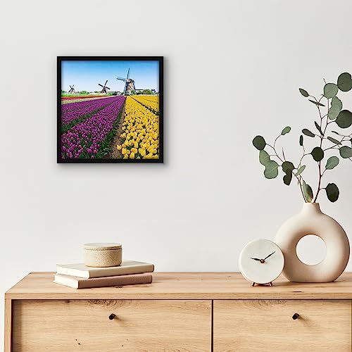 Americanflat 7x7 Picture Frame with Shatter-Resistant Glass - Streamline Collection - Thin Border Square Frame for Tabletop and Wall Display - Hanging Hardware and Easel Stand Included - Black