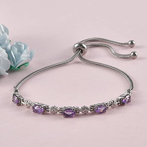 Shop Lc Purple Amethyst Bolo Adjustable Bracelet For Women Birthstone Jewelry Slider Chain Birthday Gifts #TOP3