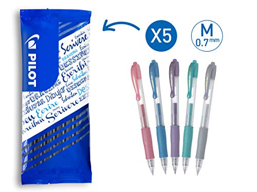 Pilot G2 - Juego de 5 bolígrafos de gel, color rosa, azul, violeta, verde y plateado