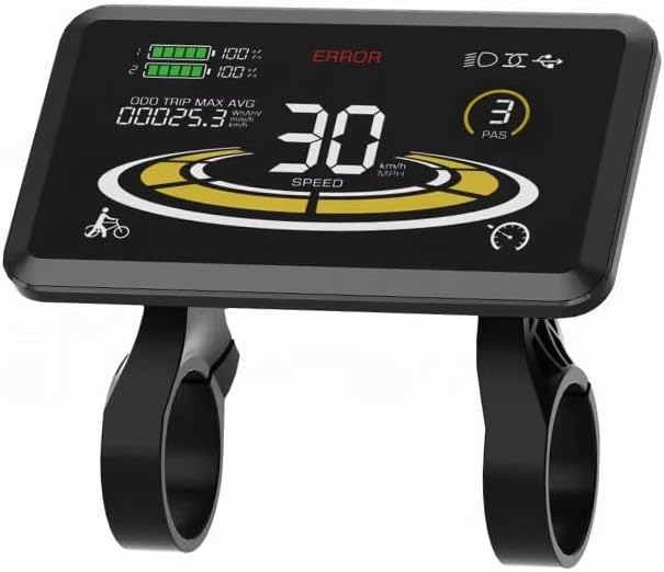 H-100 Electric Bike LCD Display Meter 24V 36V 48V 60V 72V E Scooter LCD Panel Cycling Computer UART Speedometer Odometer for Mountain Electric Bike 5PIN Replacement for 22.2mm/0.9in Handlebars