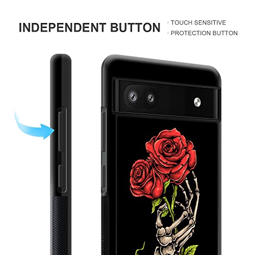 Zhegailian For Google Pixel 7A Case,Red Rose Skull Pattern Design Google Pixel 7A Cases For Girls,Hard Pc Back Cover[Non-Slip Shock Absorption] Soft Tpu Protective Case For Google Pixel 7A 6.1Inch #TOP3