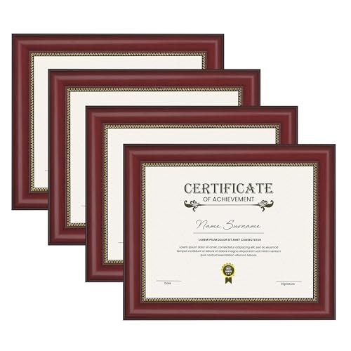 JackMa Diploma Frame | Certificate Frame with HD Tempered Glass, Display 8.5 x 11, Tabletop & Wall mount (Set of 4), 8.5 by 11 Mahogany Document Frame
