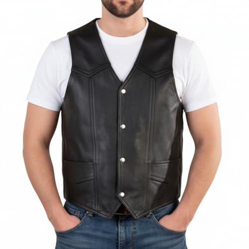 REED Men's Soft Durable Leather Vest Black, 2 Inside Pockets, XX-Large