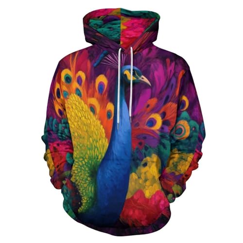 Sweat à capuche imprimé peinture à l'huile paon pour homme femme