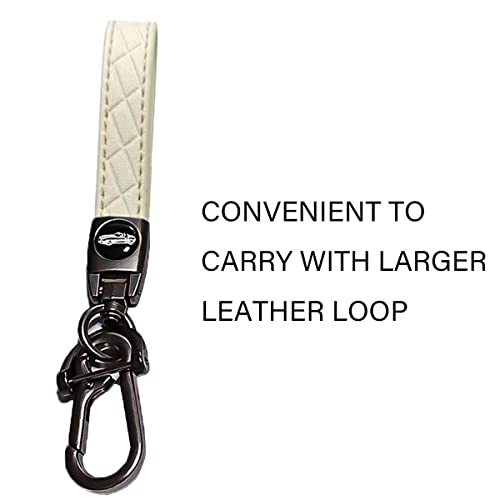 Microfiber Leather Car Keychain, Zinc Alloy Car Fob Key Keychain Holder, 360° Rotatable Anti-Lost D-Ring With 1 Screwdriver (White) #TOP5