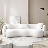 WILLIAMSPACE 94' Modern Curved Sofa, Back Upholstered Boucle Couch with 3 Throw Pillows, 3-Seat...