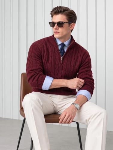 Buy LOQUE Men Cable Knit High Neck Sweater For Men Half Zipper Sweater For Man at Amazon.in - Image 6