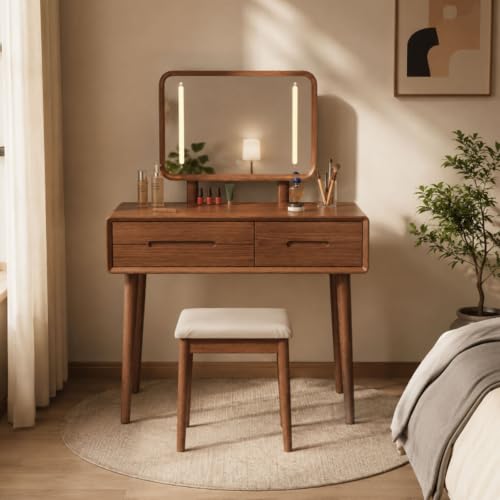 Image of KungFuWood Natural Wooden Make up Table (38 inch W x 16 inch D x 49 inch H Brown)