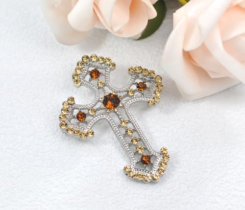 Image of Gyn&Joy Sparkle Crystal Rhinestones Holy Cross Brooch Pin Jewelry For Women Men