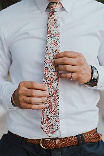 Image of DAZI Men's Skinny Tie Floral Print Cotton Necktie, Great for Weddings, Groom, Groomsmen, Missions, Dances, Gifts.
