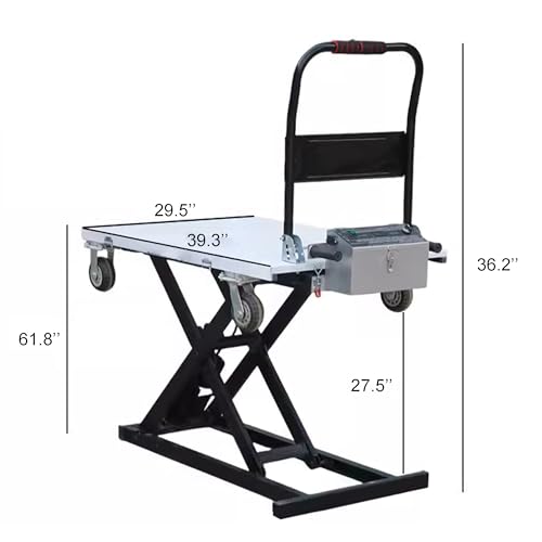 Mesa de elevación hidráulica eléctrica 660lbs, camión de Plataforma con Motor 48V con Plataforma Antideslizante, 100x75cm Carro de Servicio Pesado para el Uso del Taller del almacén