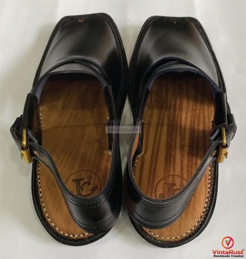 Handmade Black Leather Peshawari Chappal: Traditional Gents Sandals4