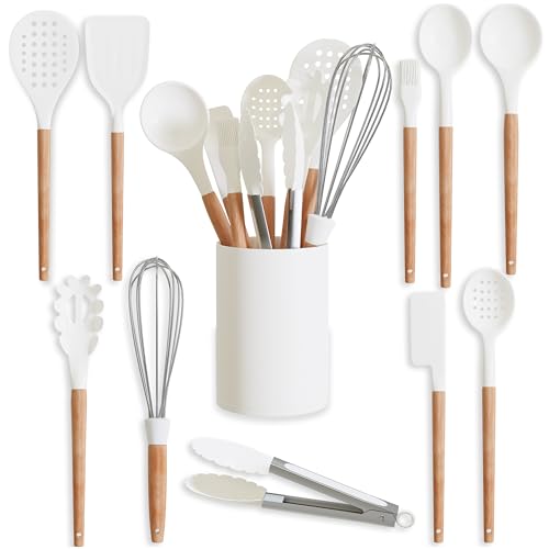 Five14 Silicone Kitchen Utensils Set, Cooking Utensils Set, Silicone Utensils Set, White Silicone Kitchen Utensils Set, White Kitchen Utensils Set, Kitchen Utensils Set with Holder (01)